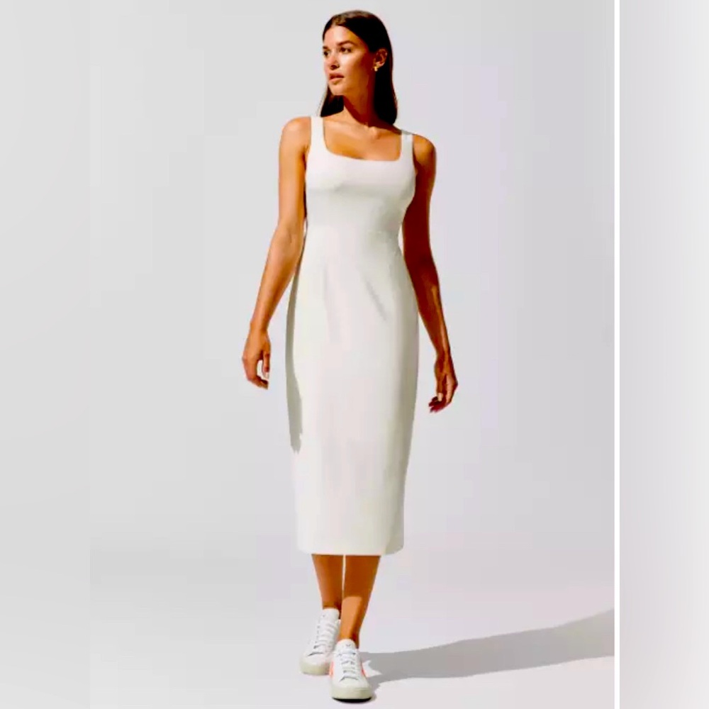 Carbon square neck white midi dress